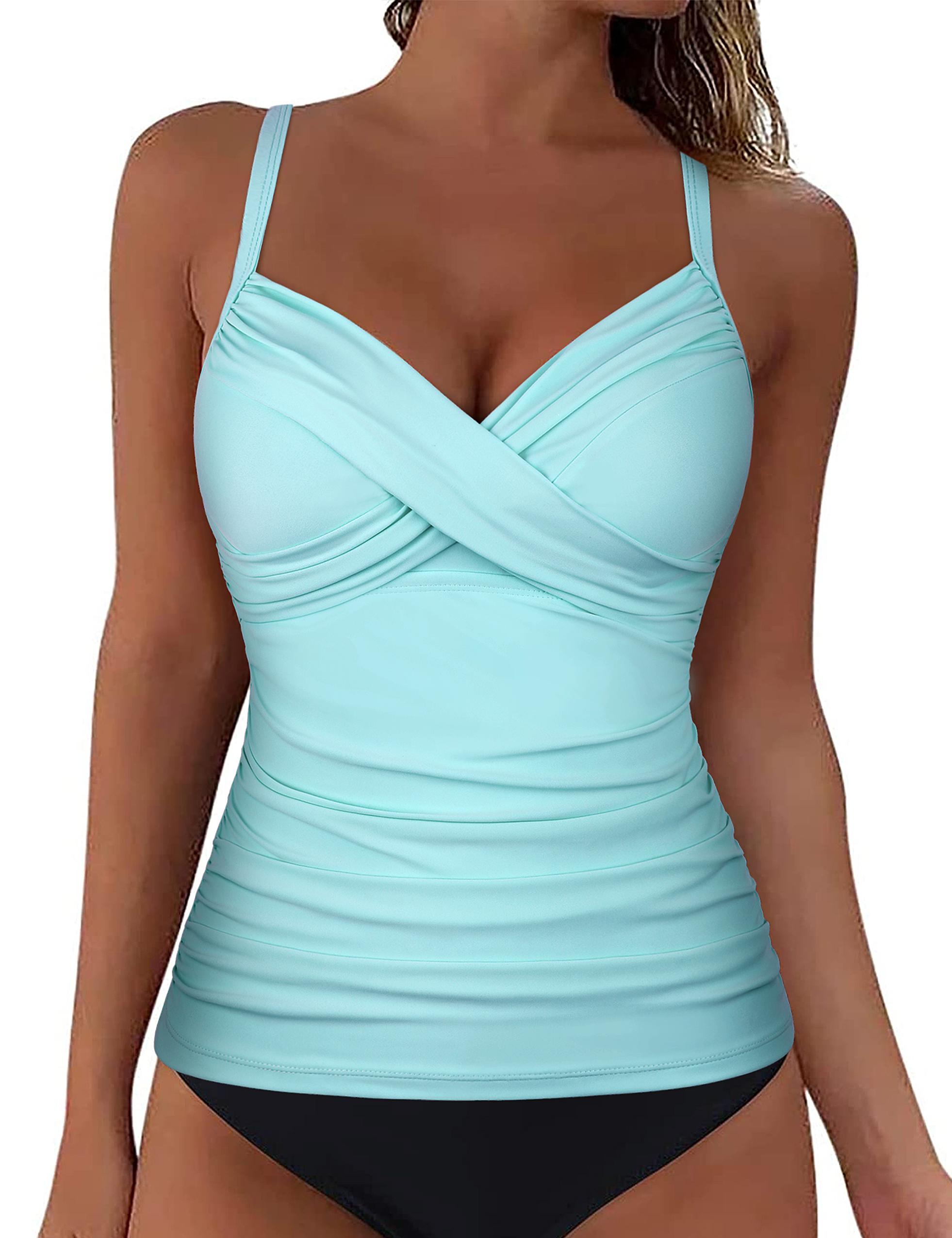 Hilor Women's Underwire Tankini Top Swimwear Twist V Neck Swimsuits for Big Busted Tummy Control Bathing Suits Top Only Hilor Women's Underwire Tankini Top Swimwear Twist V Neck Swimsuits for Big Busted Tummy Control Bathing Suits Top Only