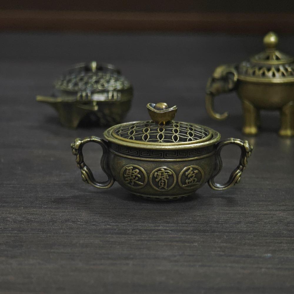Assorted Vintage Incense Burners Miniature Ornate Metal Holders in Owl, Elephant & Teapot Designs | Desk & Home Fragrance Decor with Blue Gift Box