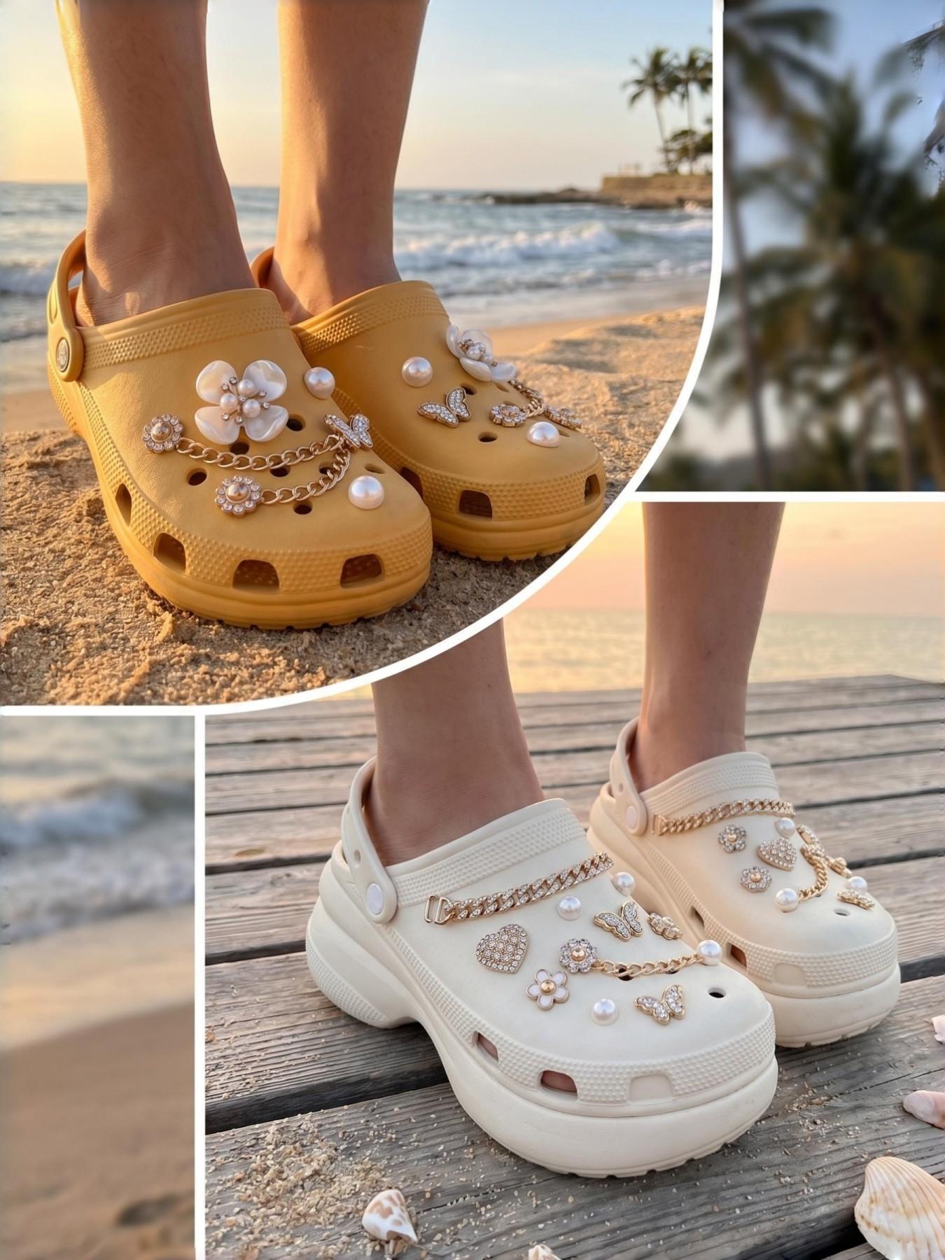 Alone Luna 18/20pcs Bling Shoe Charms, Crystal Rhinestone Decor, Cute Party Birthday Accessory, Beach Travel Footwear Decoration
