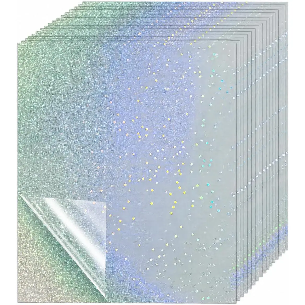 20 Sheets Clear Liquid-Glitter Holographic Cold Laminate Adhesive Paper, 8.5x11 Inch Transparent  Laminating Sticker Sheets, No Lamination Machine Required for Photos, Documents