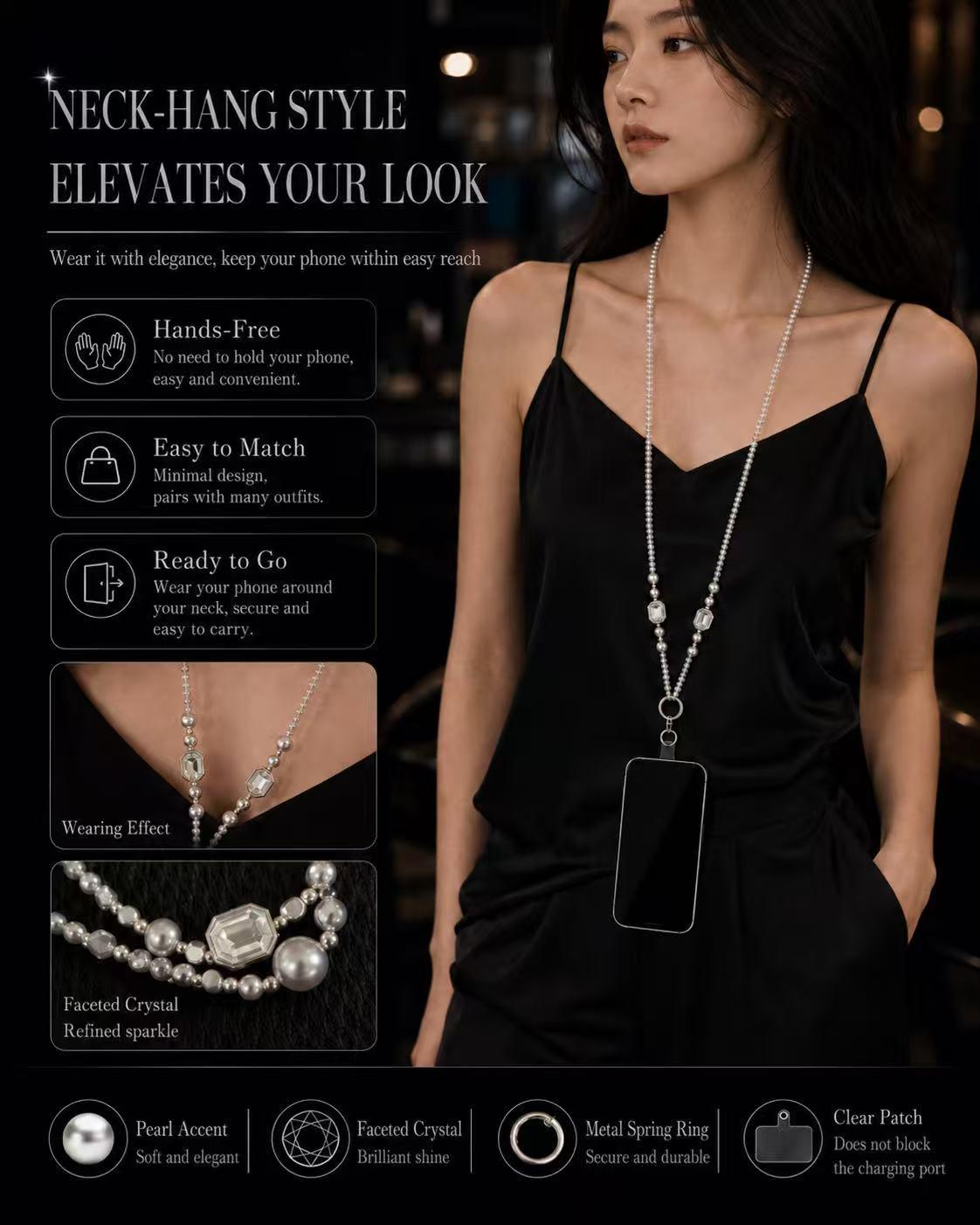 Luxurious Pearl Beaded Diagonal Clip Pendant, Long Neck Strap, Anti-Loss Lanyard, Phone Lanyard, 1 Piece, Elegant Accessory