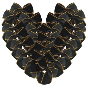 Mlcomon 50pcs/Bag 1.2Inch&1.6Inch Handmade Mini Black Satin Ribbon Bows for Crafts Black Floral for 6th of July's Packaging Wrapping Card Decorations, Fashion Accessories, Cake Decoration