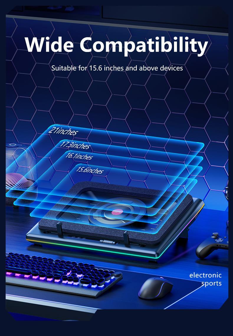 【Limited time 】llano RGB Laptop Cooling Pad, Gaming Laptop Cooler with Powerful Turbofan, Fast Cooling Laptop 15.6-21in, Adjustable Speed, Touch Control, LCD Screen