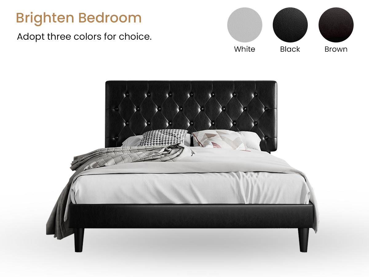SHA CERLIN Upholstered Bed Frame with Button Tufted Headboard, 【Frame Only No Mattress】Faux Leather/Fabric Upholstered Bed Base, Platform Bed Full Queen King Size, Wooden Slat Support, No Box Spring Needed#ChristmasGifts#TikTokShopBlackFriday