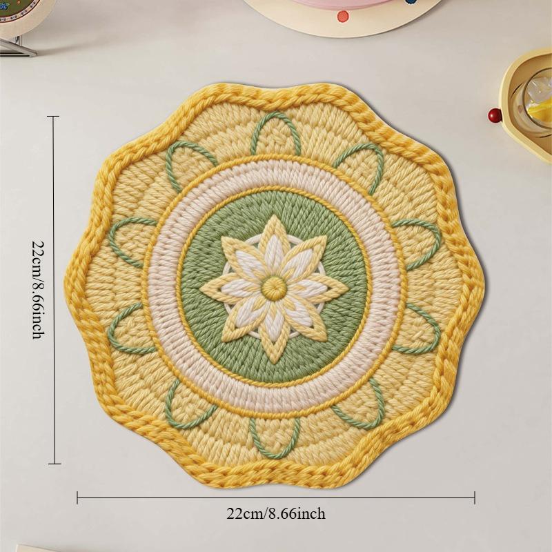 2D Flat Printed Mandala Floral Design Placemat, Heat-Resistant, Non-Slip & Durable, Lightweight Luxury Table Decor, Home Furnishing Accessory