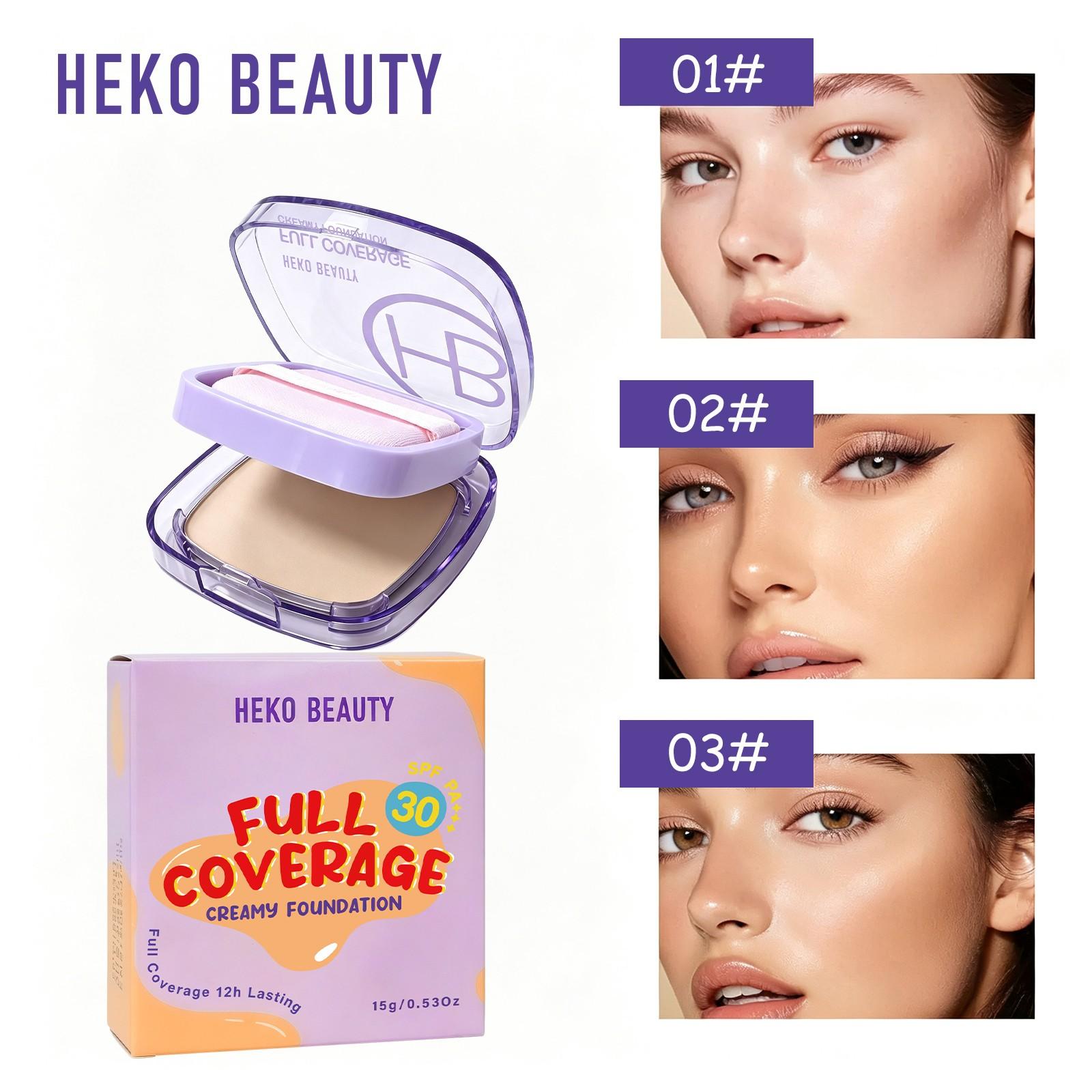 Heko Beauty Cream Foundation, Moisturizing Makeup Foundation, High Coverage Long-Lasting, Waterproof Sweatproof, Poreless, Three Colors Available, 15g, 1 Piece
