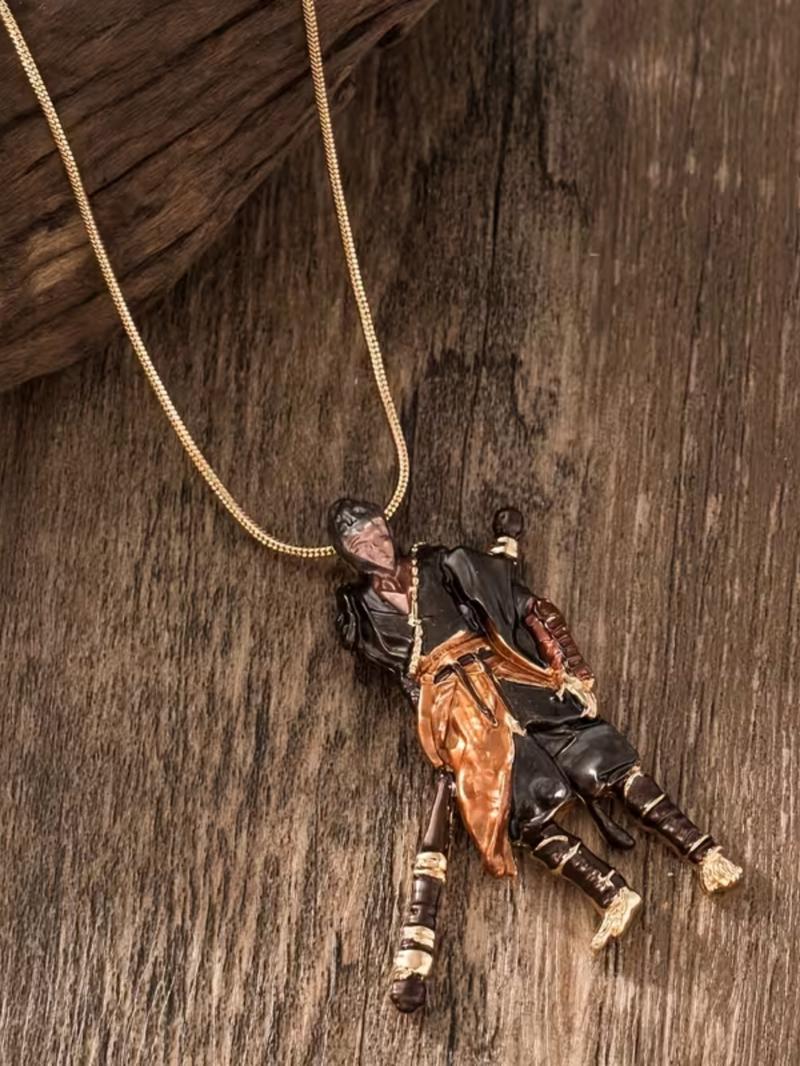 Mythical Goku Alloy Pendant Necklace, Vintage Dark Fantasy Design Snake Chain, Fashion Jewelry Gift for Valentine's Day New Year