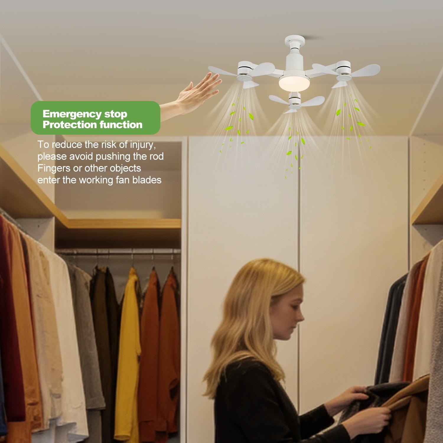 Ceiling Fan Light, E27 Socket, 3 Heads 9 Blades, Remote Control, Adjustable Brightness 3000k-6000k, 3 Speeds with Memory, Energy Saving