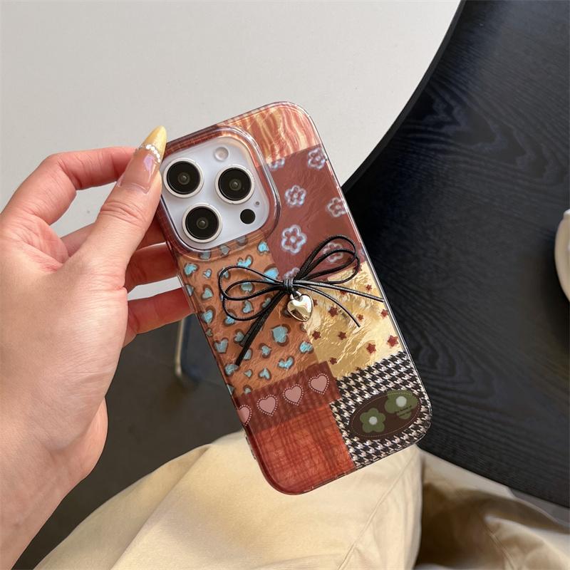 Perforated Vortex IND | Splicing Grid Star Butterfly | Black Bow | Glacier Pattern | Best Friend Gift | Suitable for iPhone 11 12 13 14 15 16 17 Pro Max