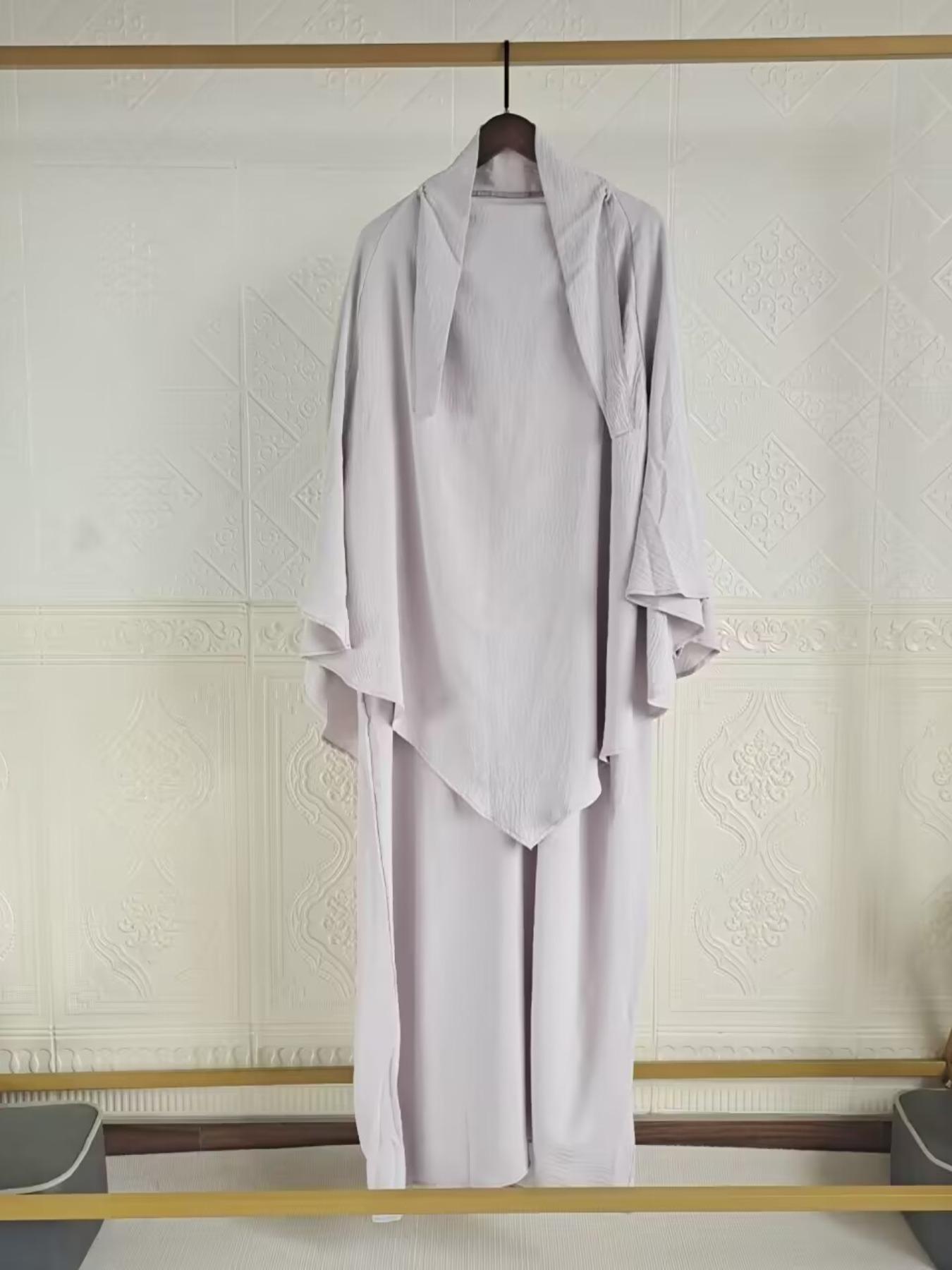 Women's Solid Long Sleeve Abaya & Hijab Set, Modest Fashionable Two-piece Outfits for Women, Women's Islamic Clothing for Daily Wear