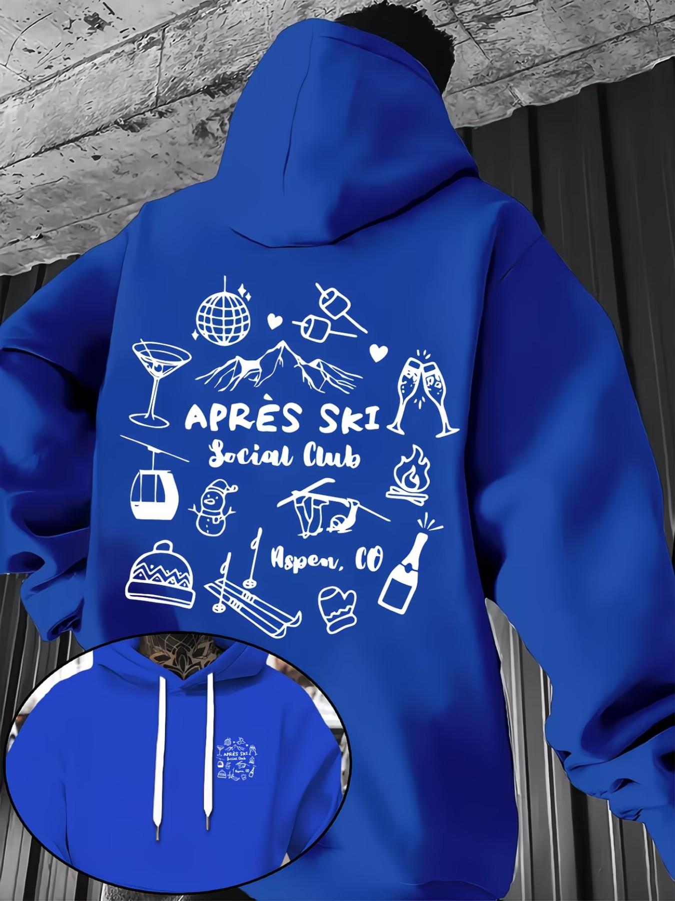 Men's Fashion Fleece Hoodie, Après Ski Social Pattern, Casual Fall Winter Outerwear, Street Style, Comfortable Fit