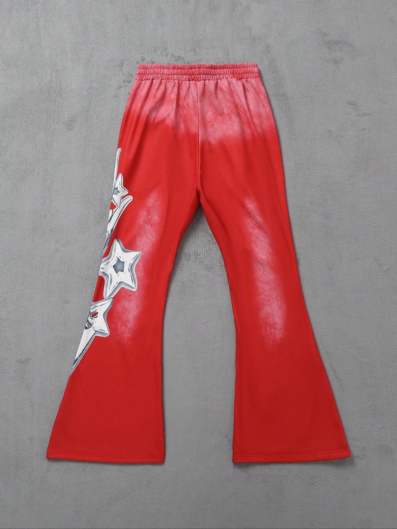 Men's Regular Fit Graphic Print Drawstring Waist Sweatpants, Street Fashion Casual Pocket Trousers for Daily Wear, Men's Bottoms for All Seasons, Flare Leg Pants, Casual Streetwear Trousers