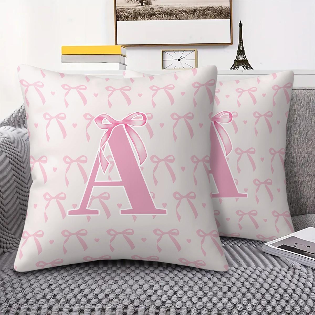 Pink Romantic Ballet Bow Full Alphabet Initial Throw Pillow with Insert, Coquette Aesthetic Decorative Pillow for Sofa, Bay Window, Patio, Cafe, All Season Use, Back Support Cushion, Ideal Housewarming Birthday Christmas Gift
