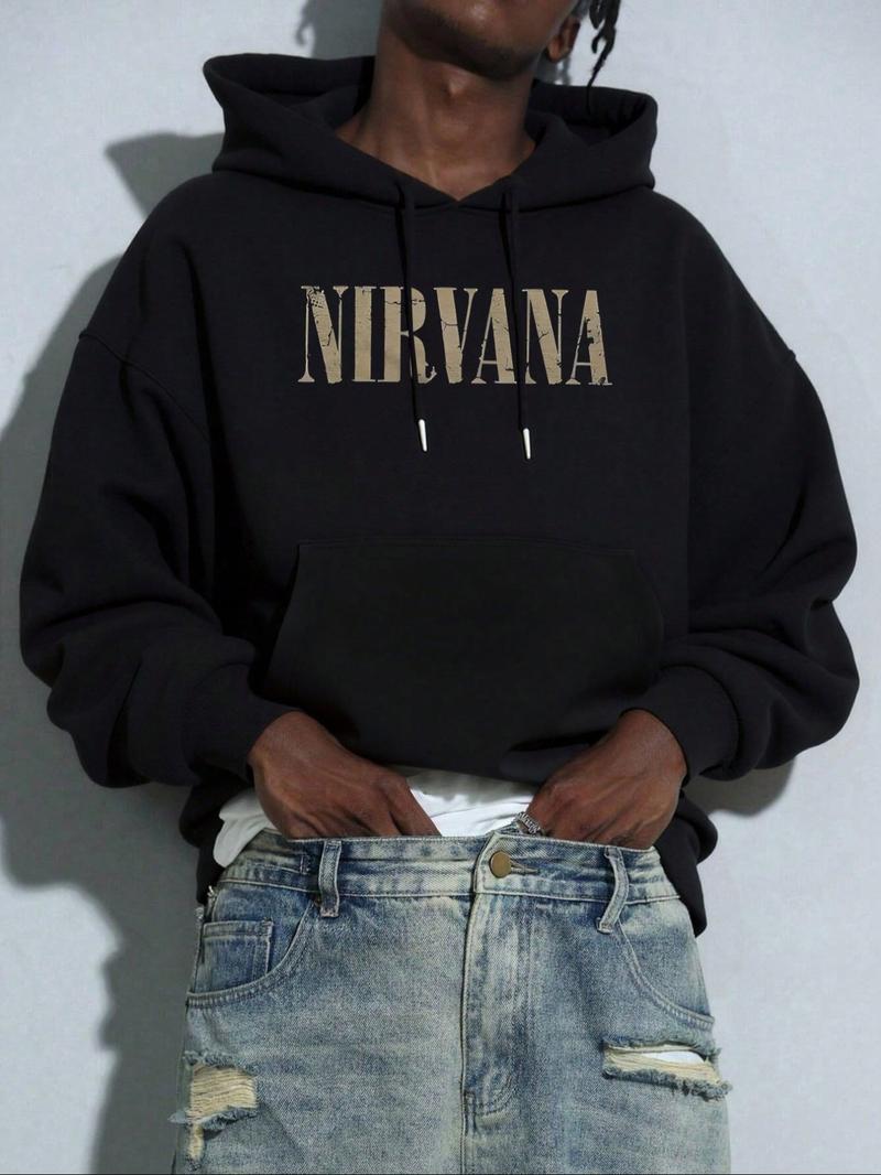 Gothic "NIRVANA" rock style printed men's regular fashion hoodie printed long-sleeved hooded sweatshirt jacket