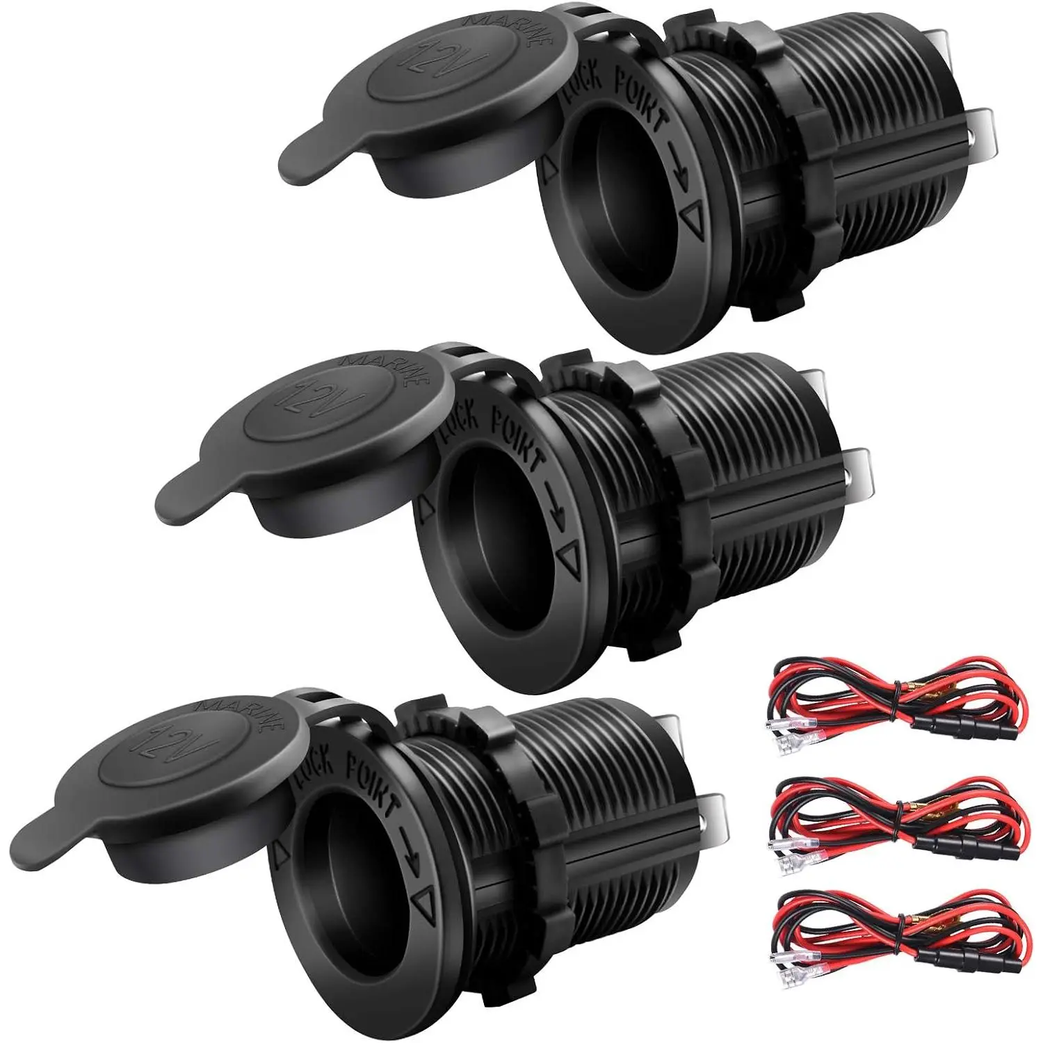 12V Cigarette Lighter Socket Car Marine Motorcycle ATV RV Lighter Socket Power Outlet Socket Receptacle Waterproof Plug(3 Pack)
