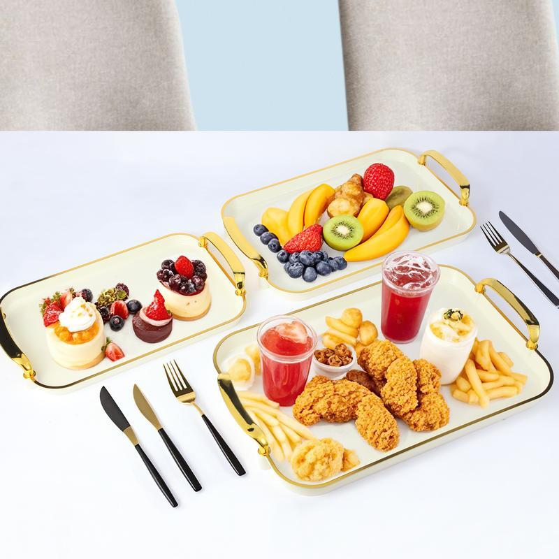 3 Pack Serving Tray with Handles, Stackable Reusable Trays for Serving Food, Plastic Serving Platters for Party, Charcuterie, Fruit, Appetizer