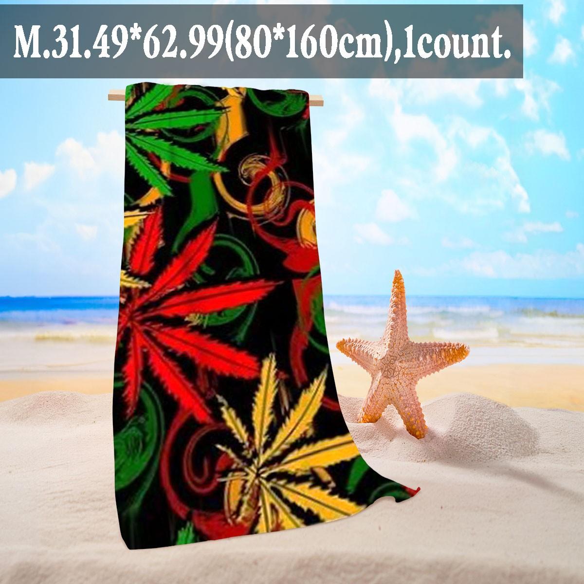 Rasta Leaf Pattern Beach Towel, Personalized Trendy Quick-Dry Bath Towel, Stylish and Comfortable Beach Accessory
