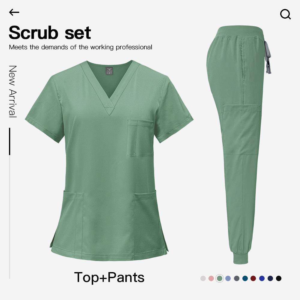 Women's Short Sleeve Quick-Dry Stretch Scrubs Care-related Scrub Suits and Gowns for Operating Rooms Suitable for Outpatient Clinics and Operation Assistance