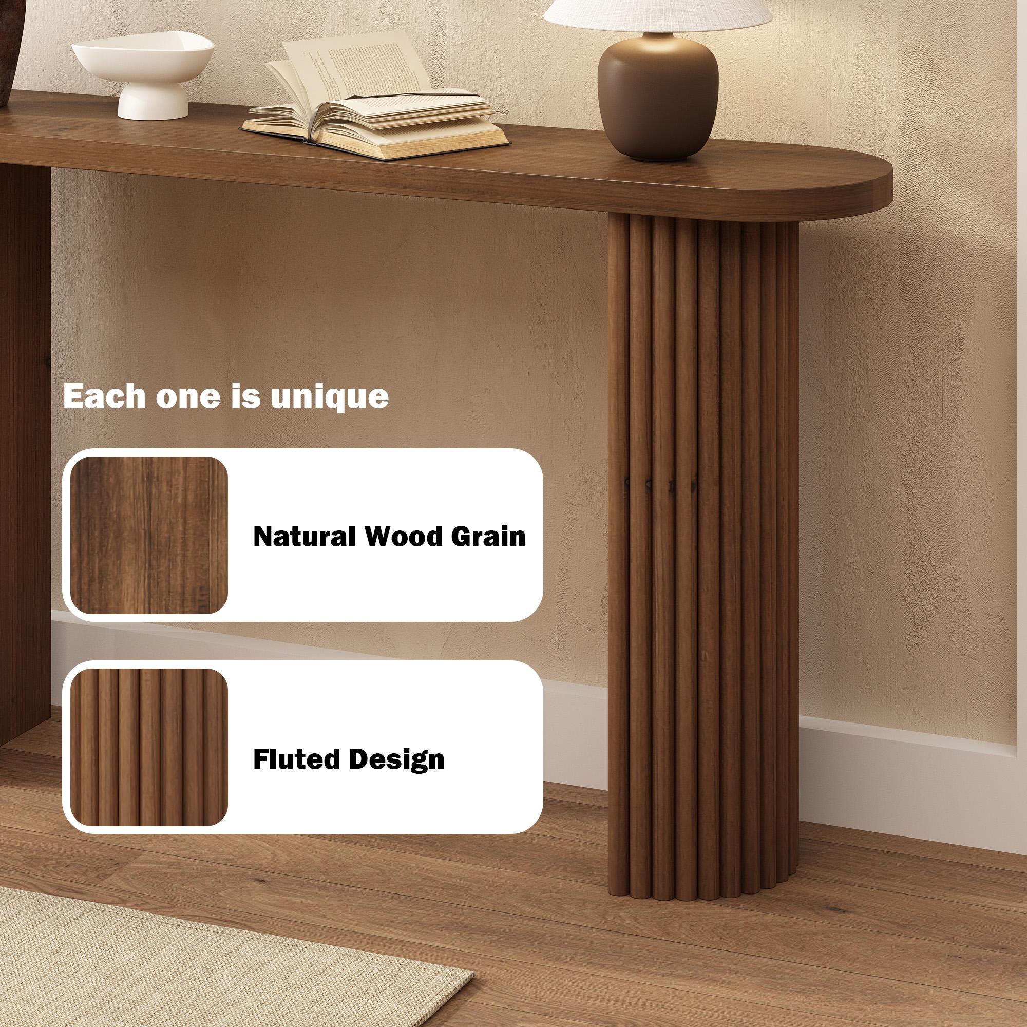 Fluted Solid Wood Console Table Farmhouse Entryway Table with Rounded Corners, Morden Sofa Tables Behind Couch for Foyer, Entrance, Living Room, Hallway