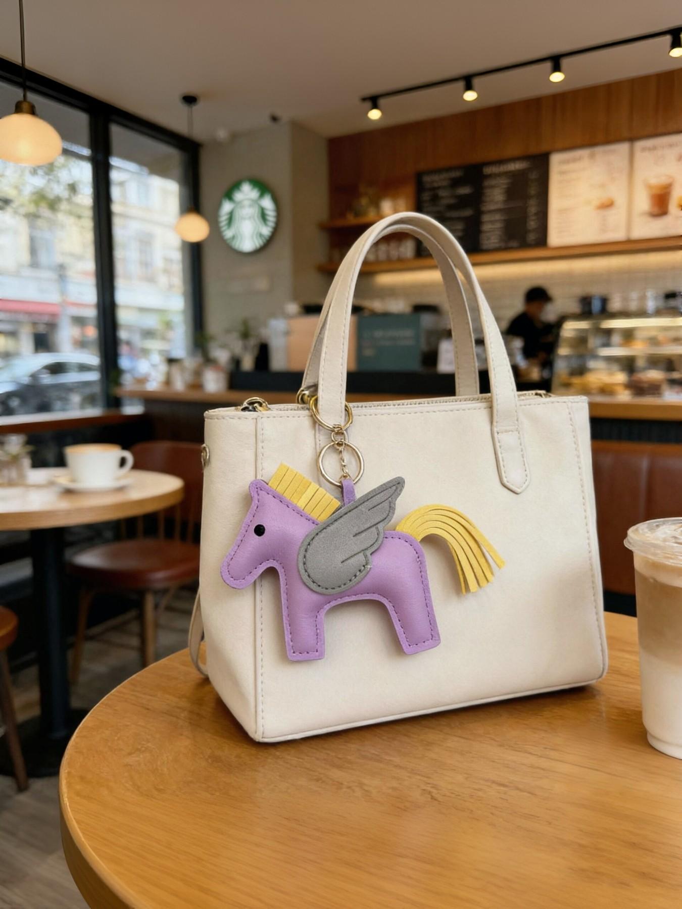 Cute Creative Wings PU Leather Keychain, Cartoon Horse Bag Charm, High-Quality Accessory, Perfect Gift Idea