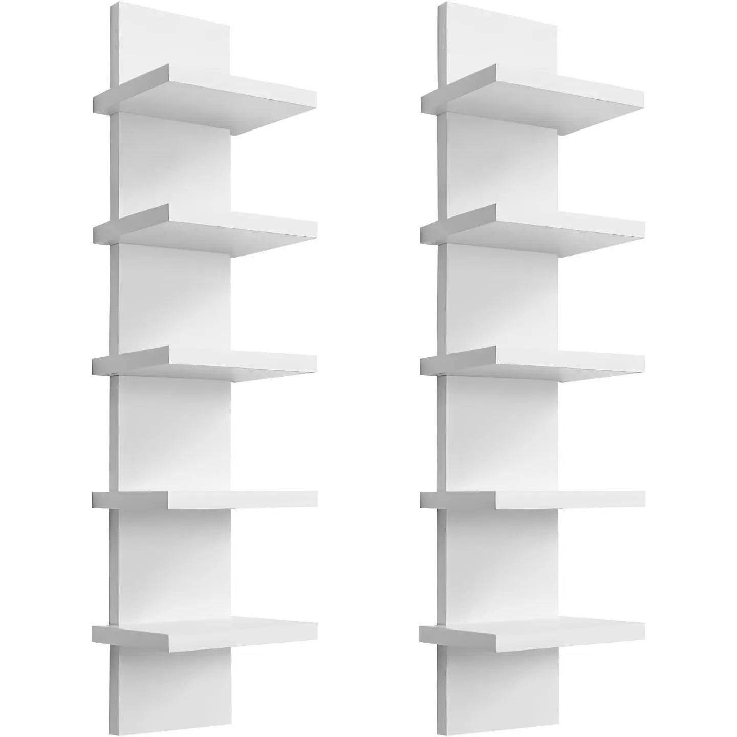 5 Tier Wall Shelf Unit - Lack Floating Shelf White，2 Pack - Narrow Smooth Laminate Finish - Vertical Column Wall Decor Mount Floating Storage Home Decor Organizer Tall Tower Utility Shelf