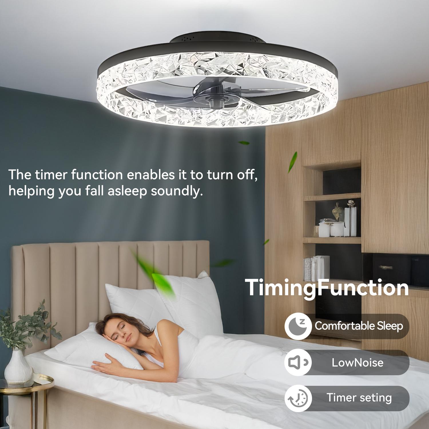 GLITGATE Cristais Multifunctional Ceiling Fan with Light, Remote Control/APP, 6 Wind Speeds, Timer, Reversible DC Motor, Adjustable Brightness & 3 Color Temperatures, Low Noise for Living Room, Bedroom, Study
