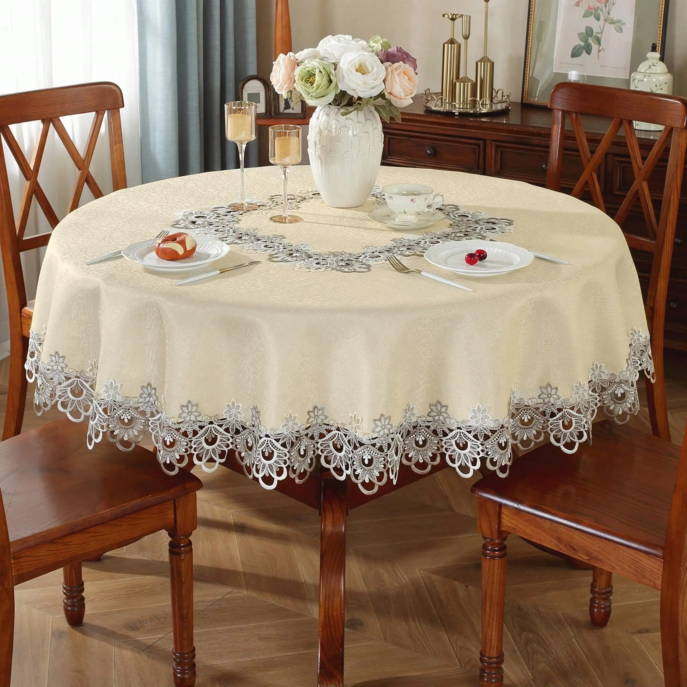 Round Lace Tablecloth, 1 Count Table Decoration Supplies for Home Kitchen Dining Room, Table Decorations for Home Party Wedding, Picnic Table Cover