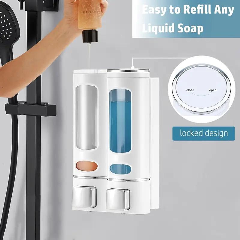 Wall Mounted Shampoo & Conditioner Dispenser Set, No Drill Installation, 400ML Liquid Soap Shower Pump, Bathroom Organizer
