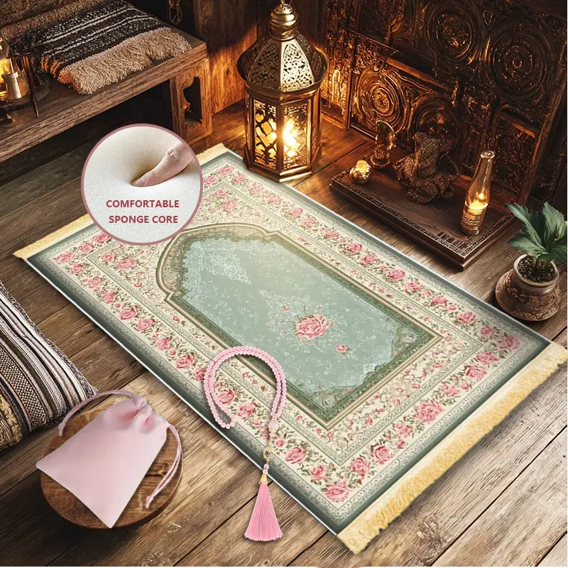 Muslim Prayer Rug Set, Prayer Mats, Beads and Storage Bag, Indoor Outdoor Pilgrimage Gift, Ramadan Gift, Daily Use, Festival Travel Gift