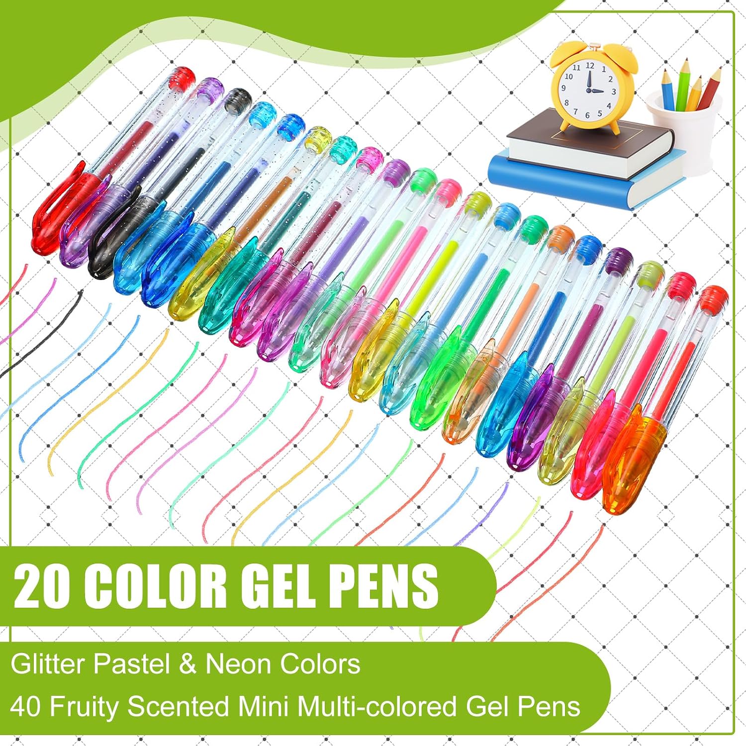 40 count Mini Scented Glitter Gel Pens 20 Colors  Pen Glitter, Neon and Pastel Scented Gel Pens for Adults Art Stationery Coloring Books Office and