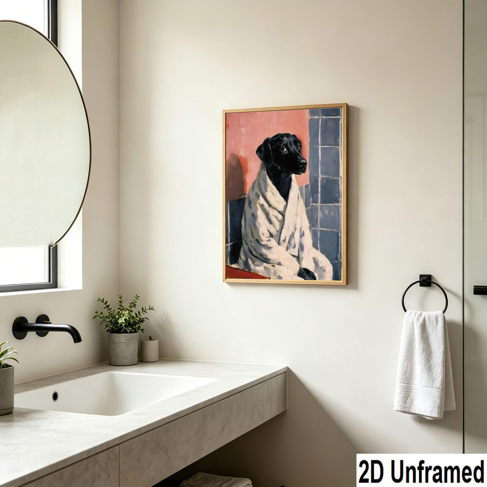 Vintage Dog Art Print, Fun Animal Canvas Painting, Bathroom Decor, Gift for Friends, Moving House Present, Ideal for Animal Lovers