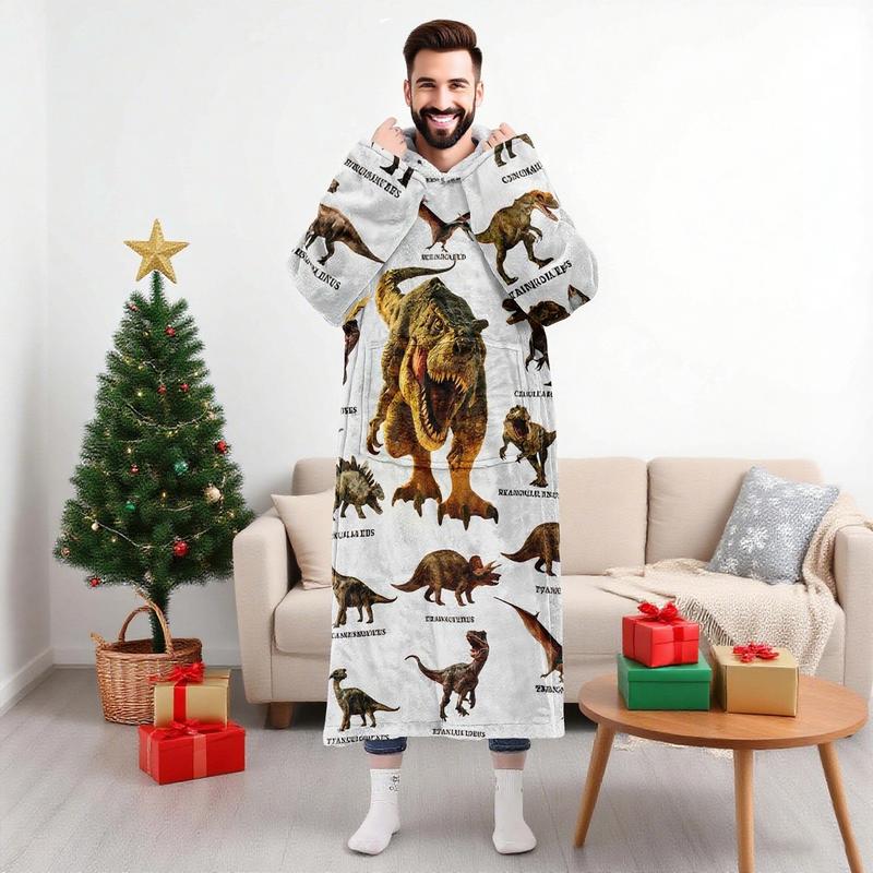 hoodie blanket, Wearable Blanket, Dinosaur Hooded Blanket, Wearable Throw, lightweight cozy blanket, Soft Flannel, Digital Print, Perfect for Sofa, Home, Office, Camping, Christmas Gift, Christmas Gift, Valentine's Day gift