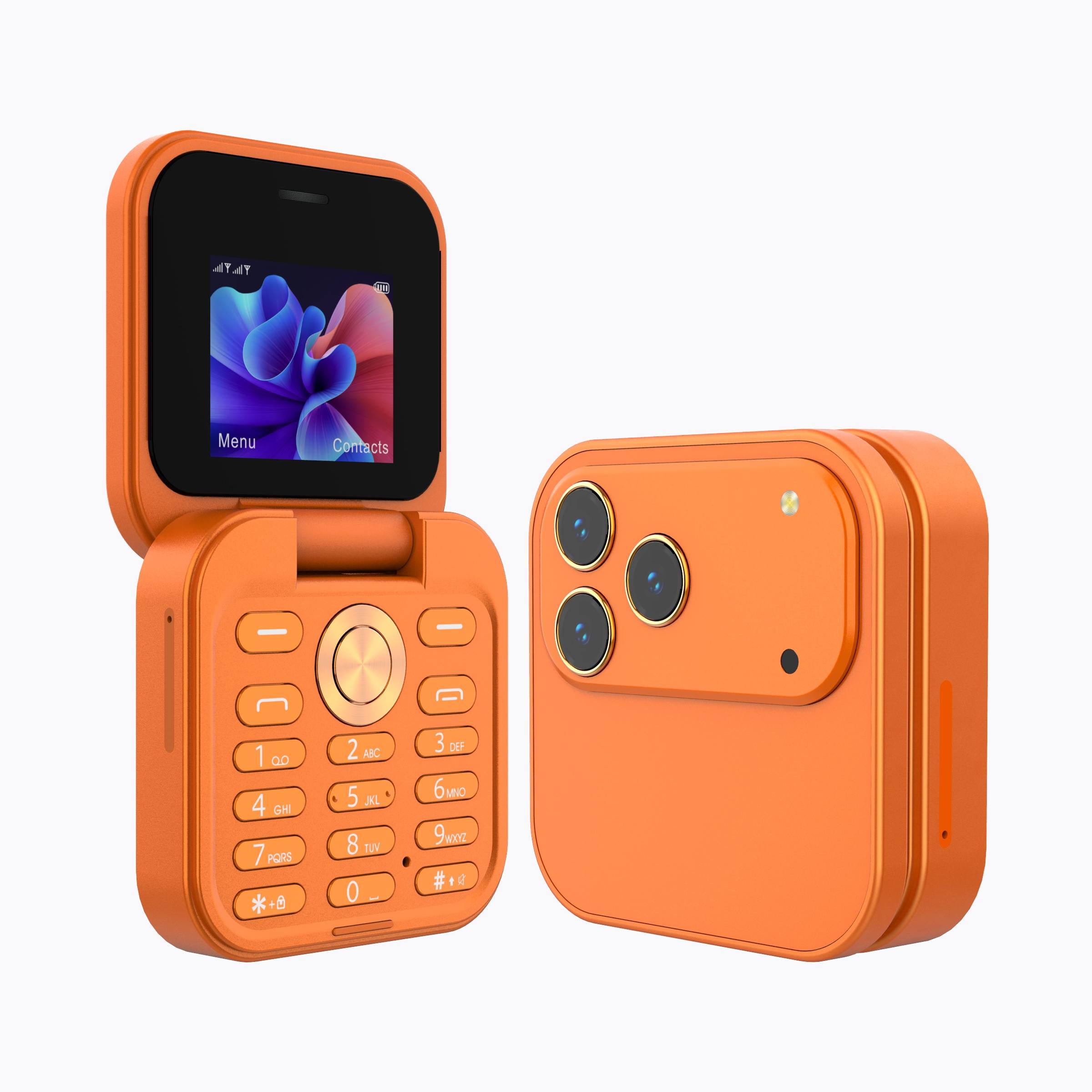 FUFFI fashionable mini folding clamshell phone with 2G network, 1.77-inch high-definition screen, dual SIM dual standby, 1000 mAh battery, flashlight/ music/ video/ convenient lanyard/ maximum support for 8GB capacity expansion