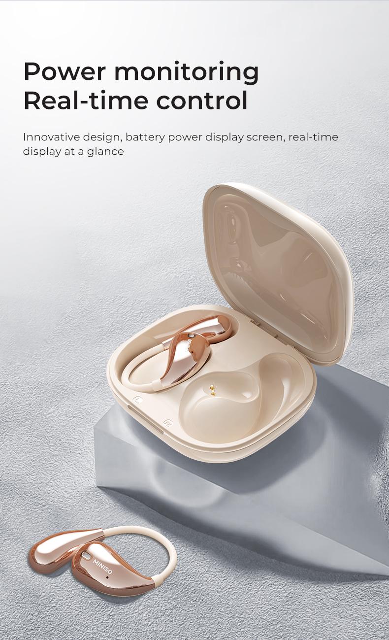 MINISO M95 True Wireless Open Ear Earbuds Bluetooth 5.4 IPX5 Waterproof 48Hours Play time OWS Headphones Immersive Premium Sound Long Distance Connection Headset with Charging Case Light-Weight Headphones Built-in Microphone Earbuds