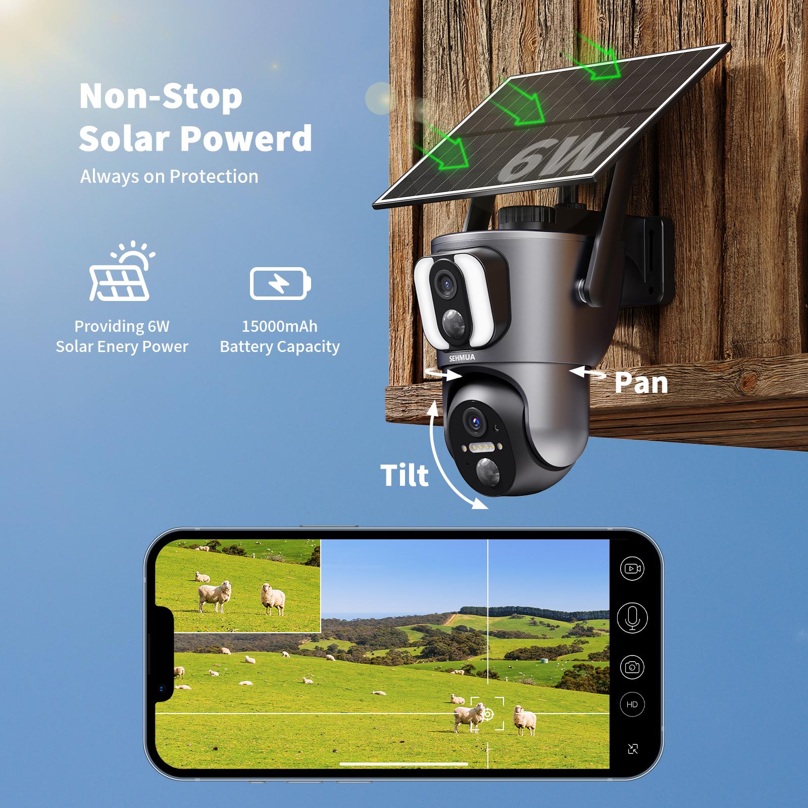 [TikTokShopBlackFriday]4G LTE Cellular Security Camera, Dual Lens Linkage Solar Powered Security Camera Wireless Outdoor, 2K 360° View Dual Screen Dual Camera, Color Night Vision, Two-Way Audio, IP65 Waterproof