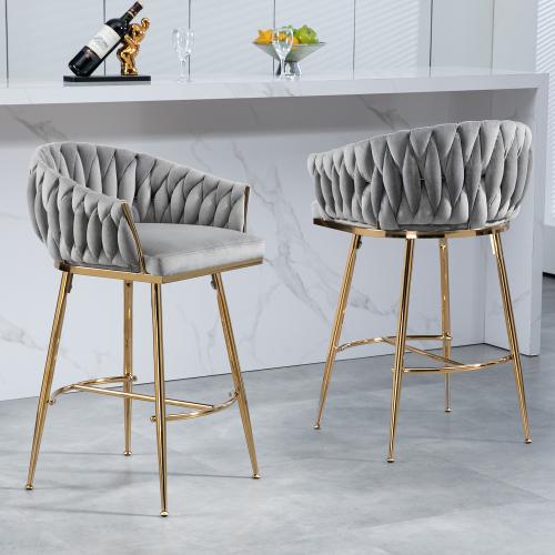【Bellemave】2 chairs26'' Counter height bar stools velvet kitchen island counter bar stool with hand- wave back,golden chromed base and footrest (a pair) 【Bellemave】2 chairs26'' Counter height bar stools velvet kitchen island counter bar stool with hand- wave back,golden chromed base and footrest (a pair)