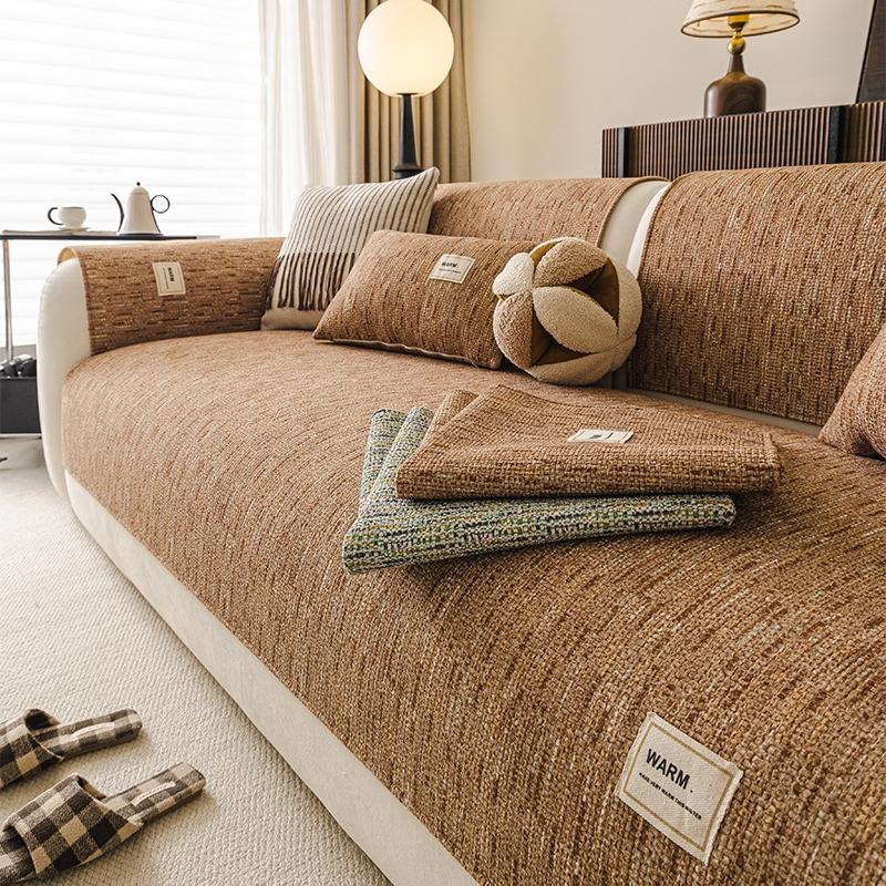 1pc Warm Label Chenille Sofa Cover, All Season Non-Slip Sofa Slipcover, Pet-Friendly Furniture Protector, Machine Washable Couch Mat for Living Room Home Decor