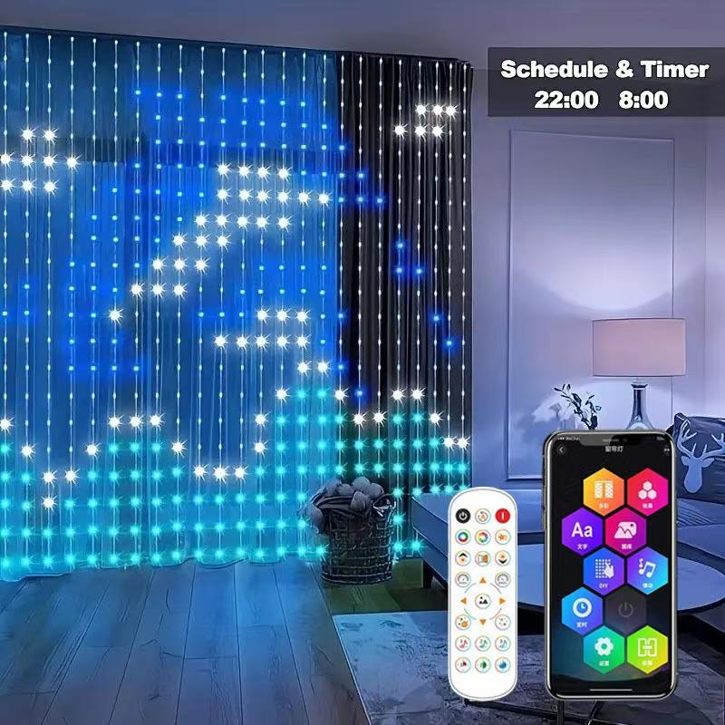Smart LED Curtain Lights with 400 LEDs, 10x10ft Large & App/Remote Control, USB Powered for Bedroom, Christmas Party, Wedding, Outdoor, Wall, Jellyfish & Lava Lamp Style Decoration