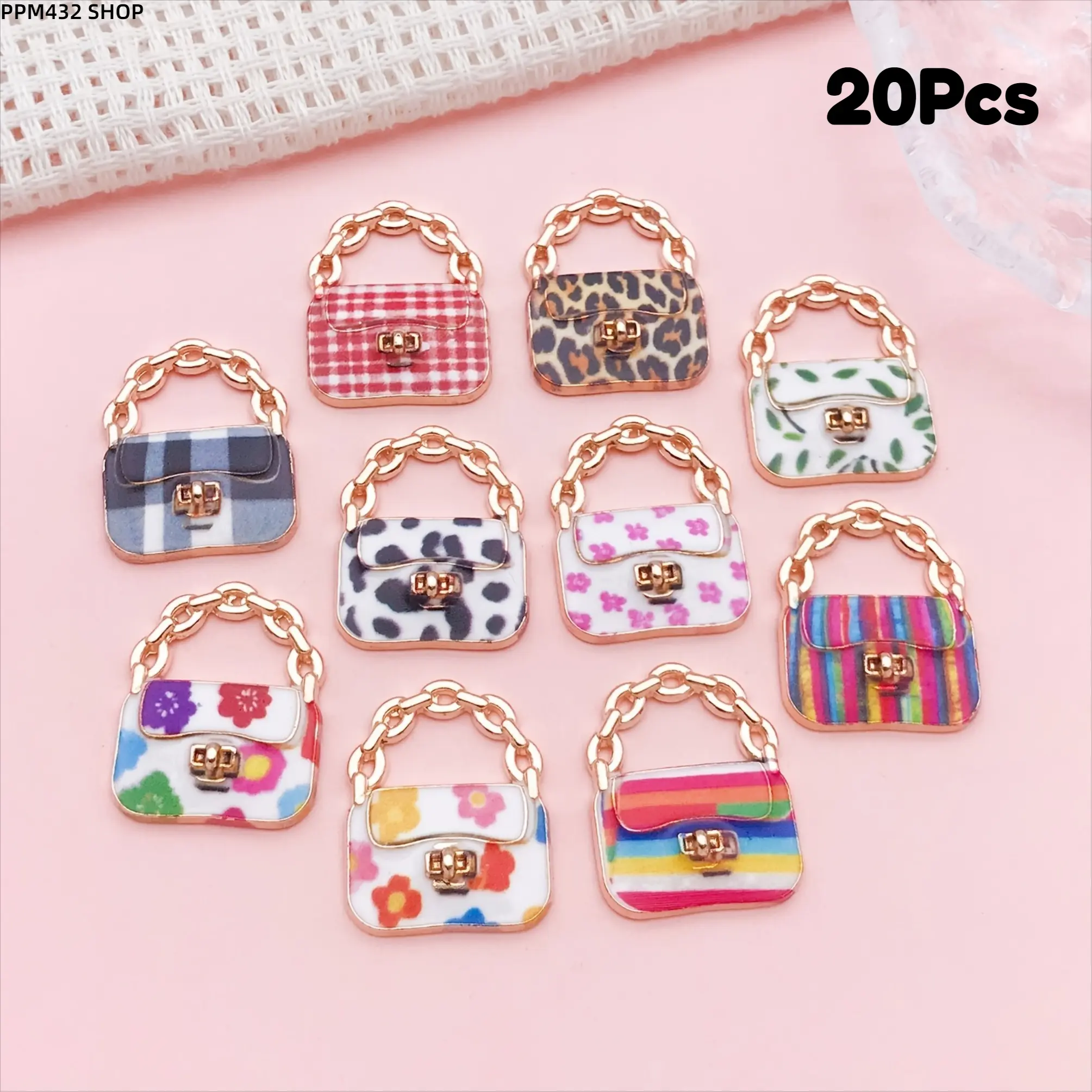 20Pcs Mini Handbag  Charms, Gold Plated Alloy Glass Bag Pendants for DIY Jewelry Making, Cute  Charms for Bracelets, Necklaces, Earrings and Handmade Crafts