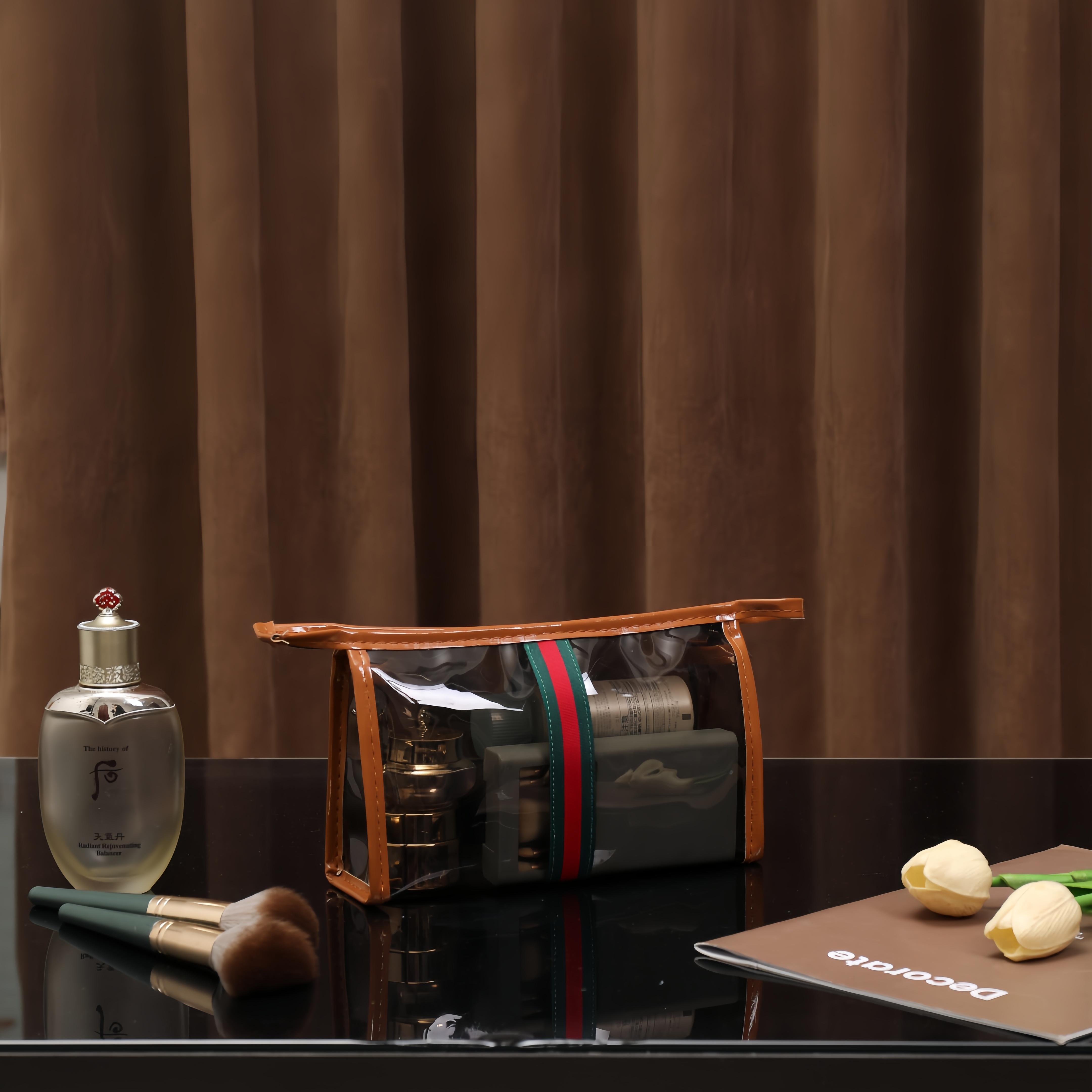 3PCS New Large Capacity Transparent Makeup Bag, VintageLuxury Style, Multiple , Portable Multi-Functional Storage Solution Cosmetics Organizer