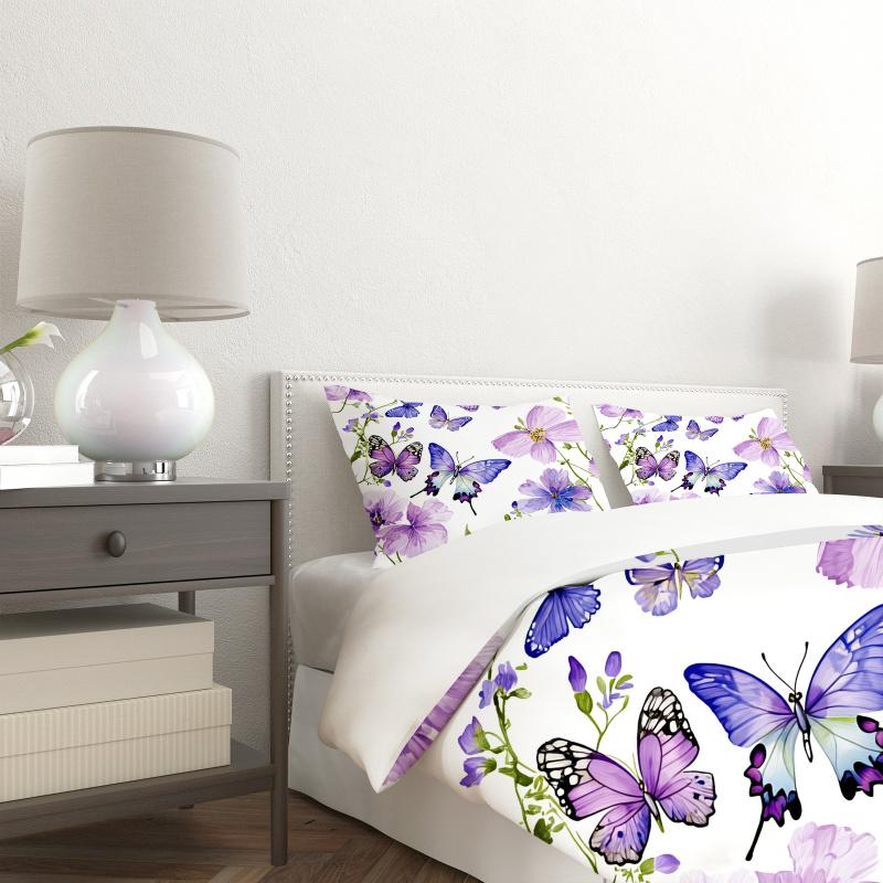 Printed butterfly pattern bed sheet set, soft microfiber bedding, double/full-size/queen size/plus size, anti shrink and anti fading, easy to maintain all season decoration