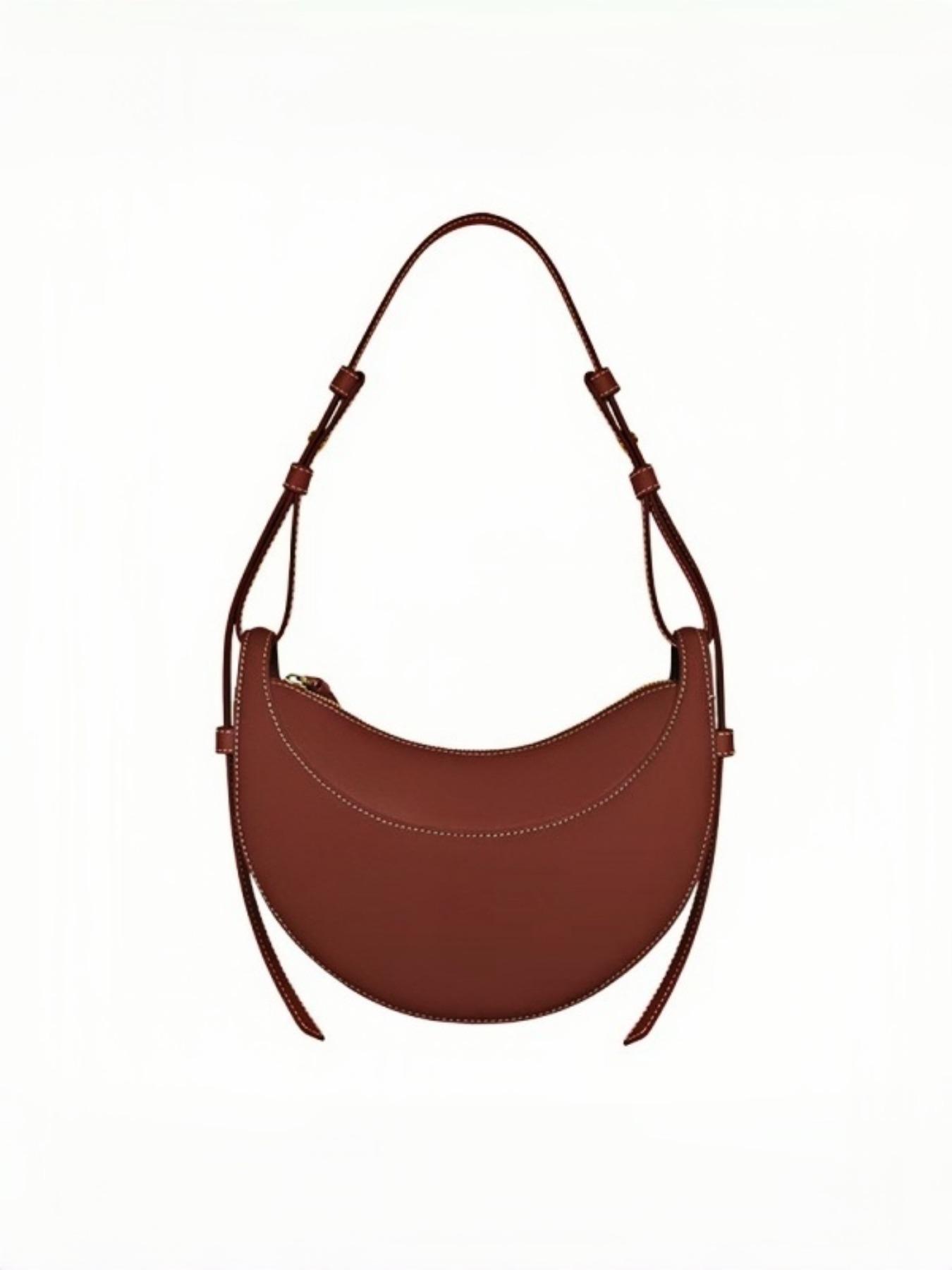 Style Unique Design Half Circle Bag, Minimalist Crescent Saddle Bag, Soft Leather Texture, Crossbody or Underarm, Women's Bag