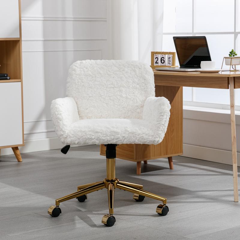 Furry Cute Office Chair, Modern Swivel Desk Chair with Wheels- Makeup Vanity Chairs with Back, Alpaca Fleece Upholstered Rolling Chairs for Vanity Makeup Room Girls Women, Beige Furry Cute Office Chair, Modern Swivel Desk Chair with Wheels- Makeup Vanity Chairs with Back, Alpaca Fleece Upholstered Rolling Chairs for Vanity Makeup Room Girls Women, Beige
