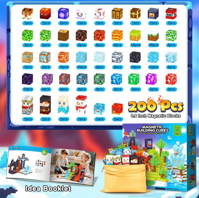 Magnetic Building Blocks-200PCS with Drawstring Bag STEM Montessori Children Sensory Toys Build Mine Magnet World Gift Set