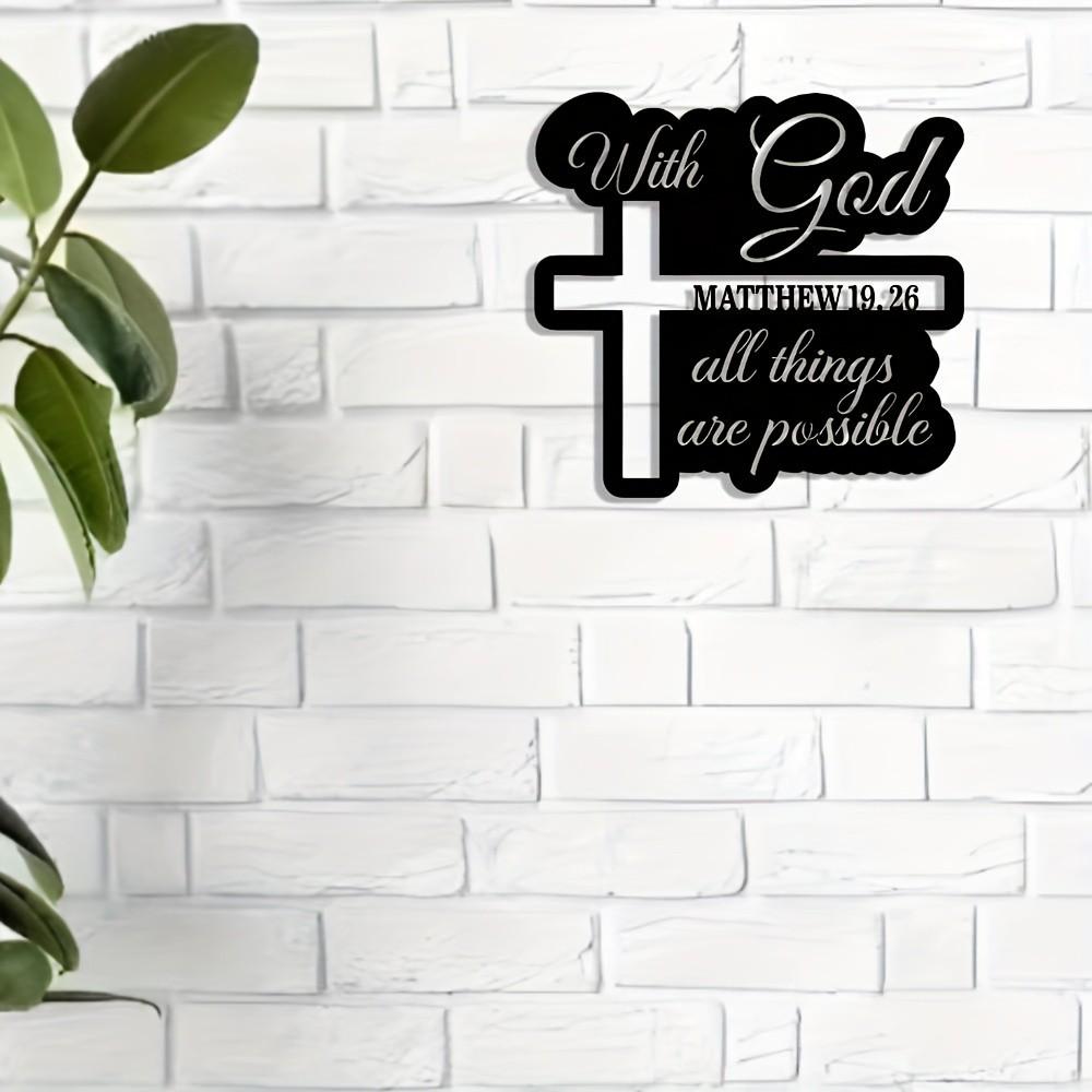 Metal Wall Art with Cross, Elegant Cursive Design, Inspirational Verse 19:26, Perfect for Home, Office, Living Room, Bedroom Decor