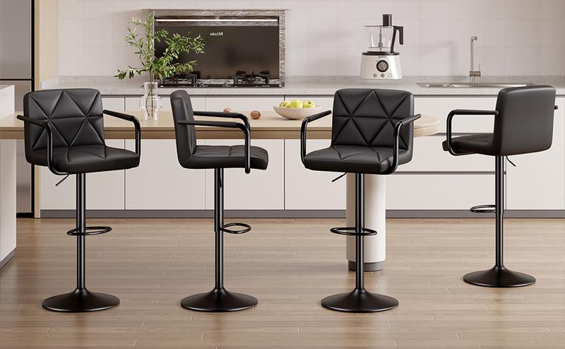 Black Friday Specials-Set of 2 Barstools, Adjustable Height 25.5-34.5 IN with Back & Arms, Swivel PU Leather Upholstered Counter Height Bar Chairs