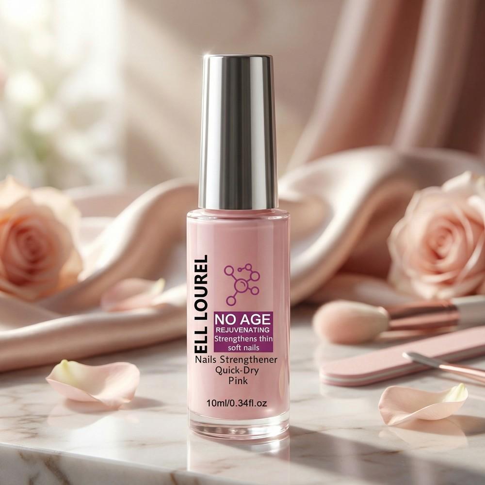 ELL LOUREL Rejuvenating Pink Nail Strengthener, 10ml Quick-Dry Tinted Nail Hardener & Anti-Aging Nail Treatment, Infused with Rejuvenating Formula to Strengthen Thin, Soft & Brittle Nails, Revitalizes Damaged Nails, Natural Pink High Gloss,Salon Quality