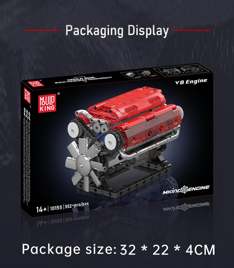 Mould King 10155 V-type engine Red Motor Model Building Block STEM DIY Gift Adult Kid Toy 552 Pcs Brick