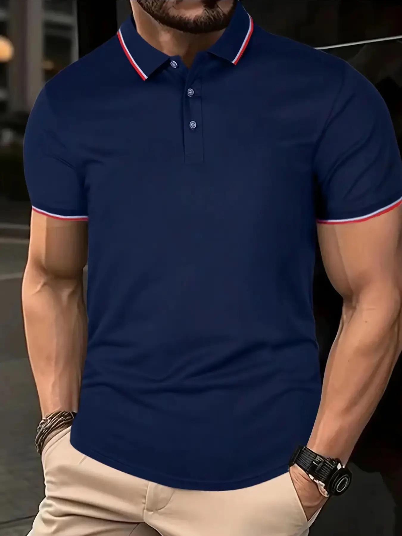 Men's Regular Fit Button Front Contrast Binding Short Sleeve Polo Shirt, Casual Top for Spring & Summer, Men's&nbsp;Streetwear Clothes