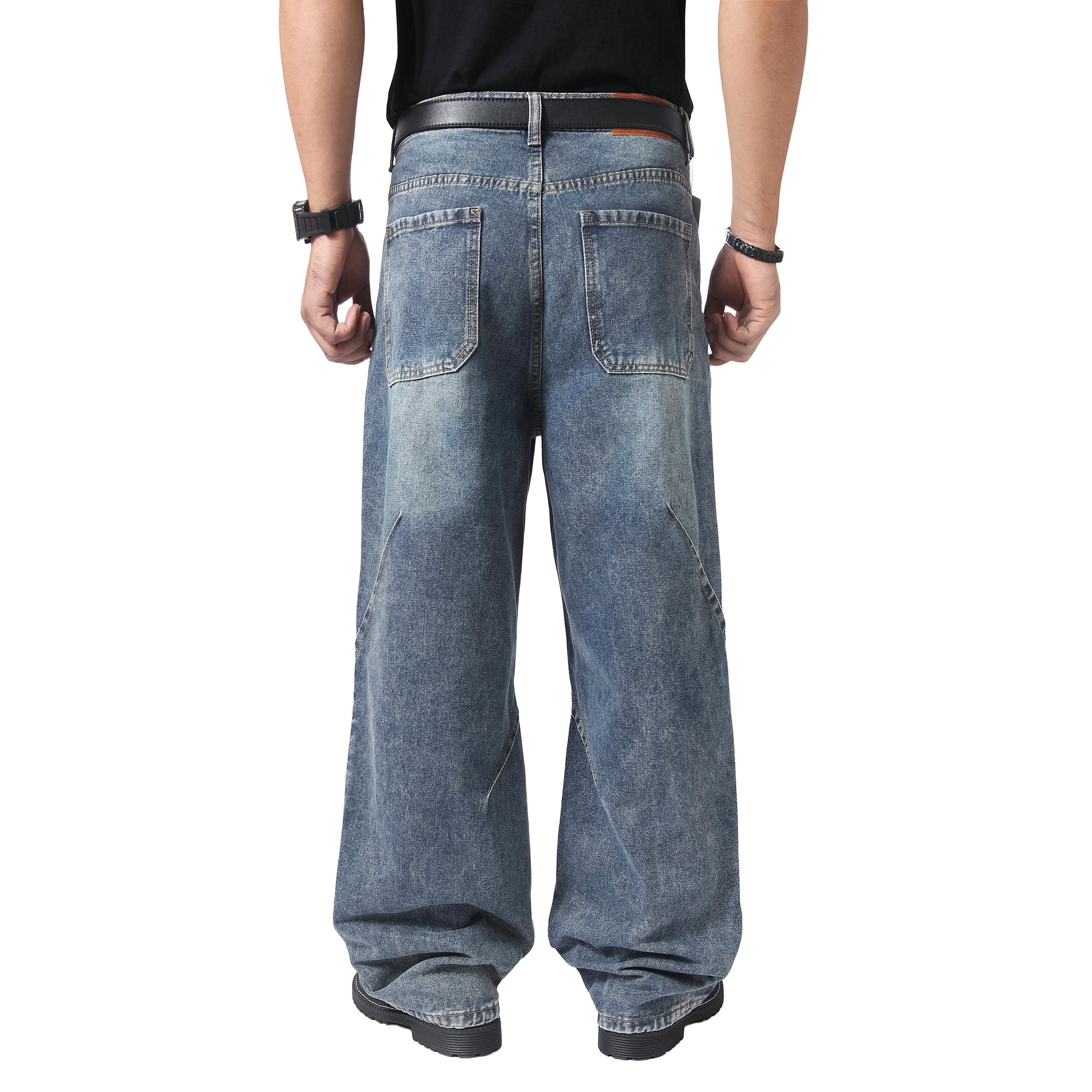 JUNBAOSS Men's Baggy Hip Hop Jeans Y2K Casual Vintage Wide Leg Skater Denim Pants Loose Fit Long Trousers 2000s Streetwear Mens Irregular Sutures Skateboard Steampunk Baggy Jeans Plain Pants Pockets